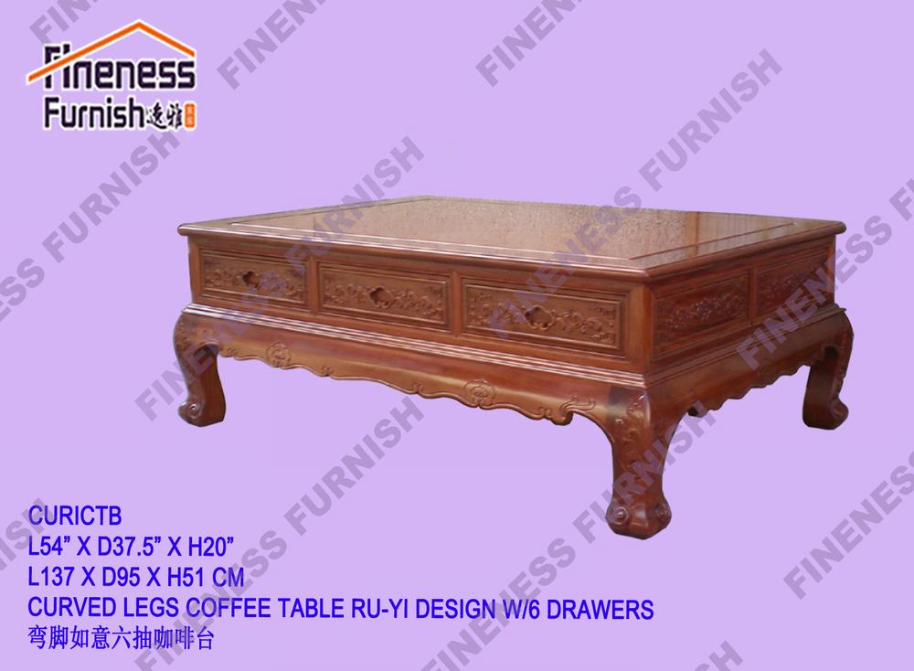 Curved Legs Coffee Table RU-YI Design W/6 Drawers