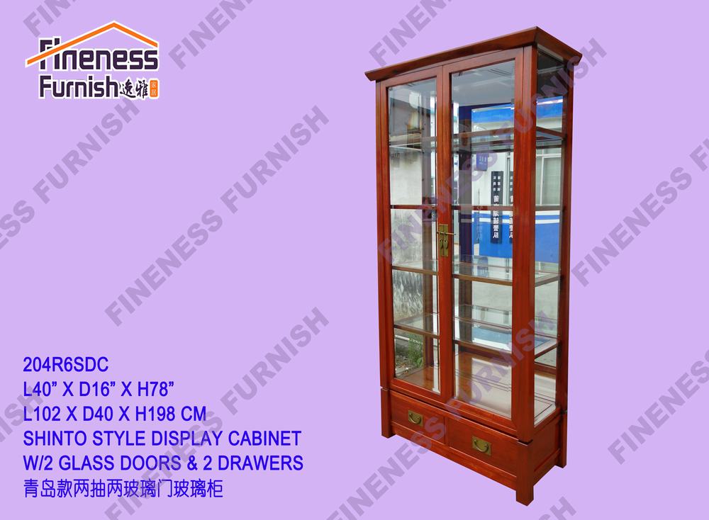 Shinto Style Display Cabinet W/2 Glass Doors & 2 Drawers