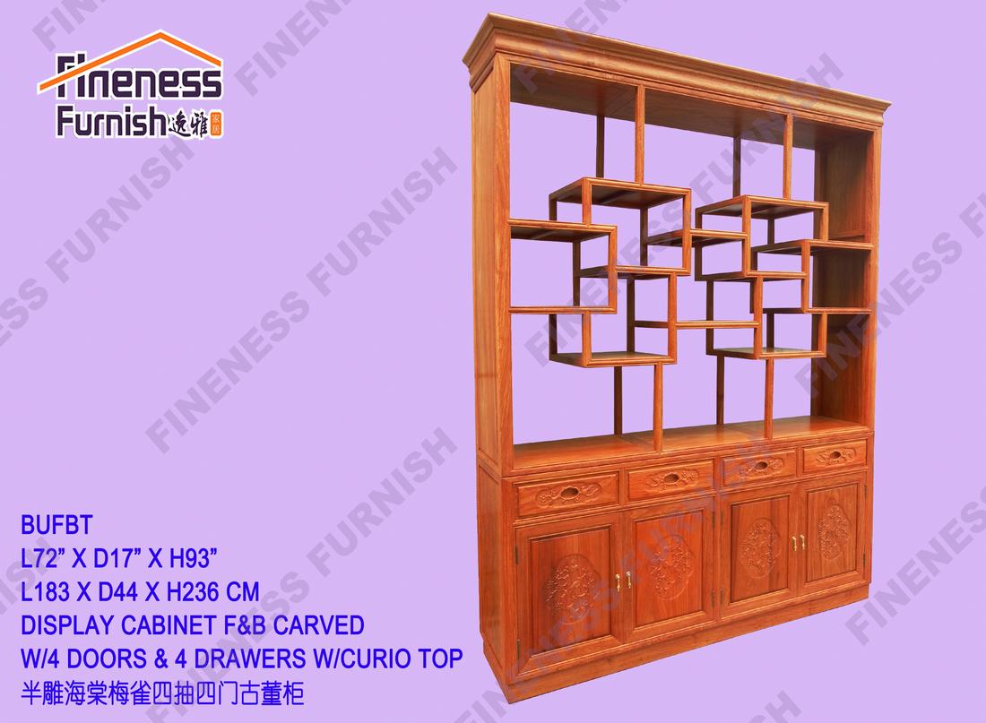 Display Cabinet F&B Carved W/4 Doors & 4 Drawers W/Curio Top