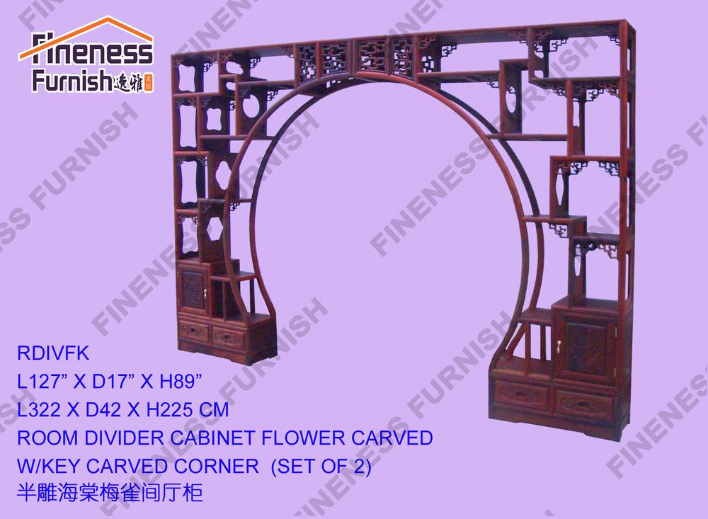 Room Divider Cabinet Flower Carved W/Key Carved Corner (Set Of 2)