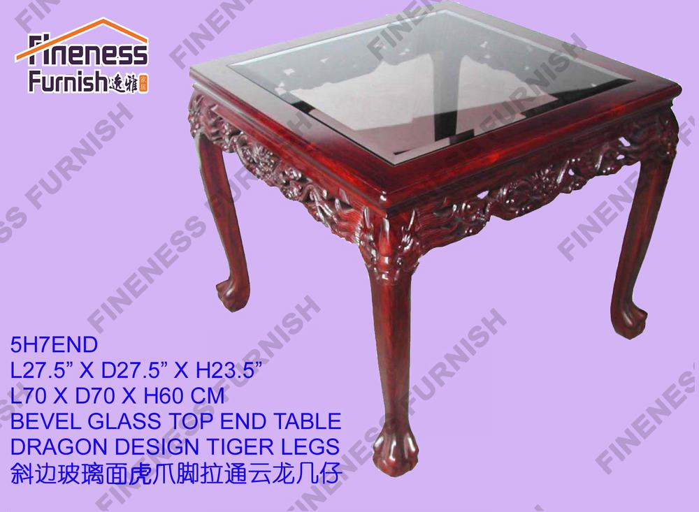 Bevel Glass Top End Table Dragon Design Tiger Legs