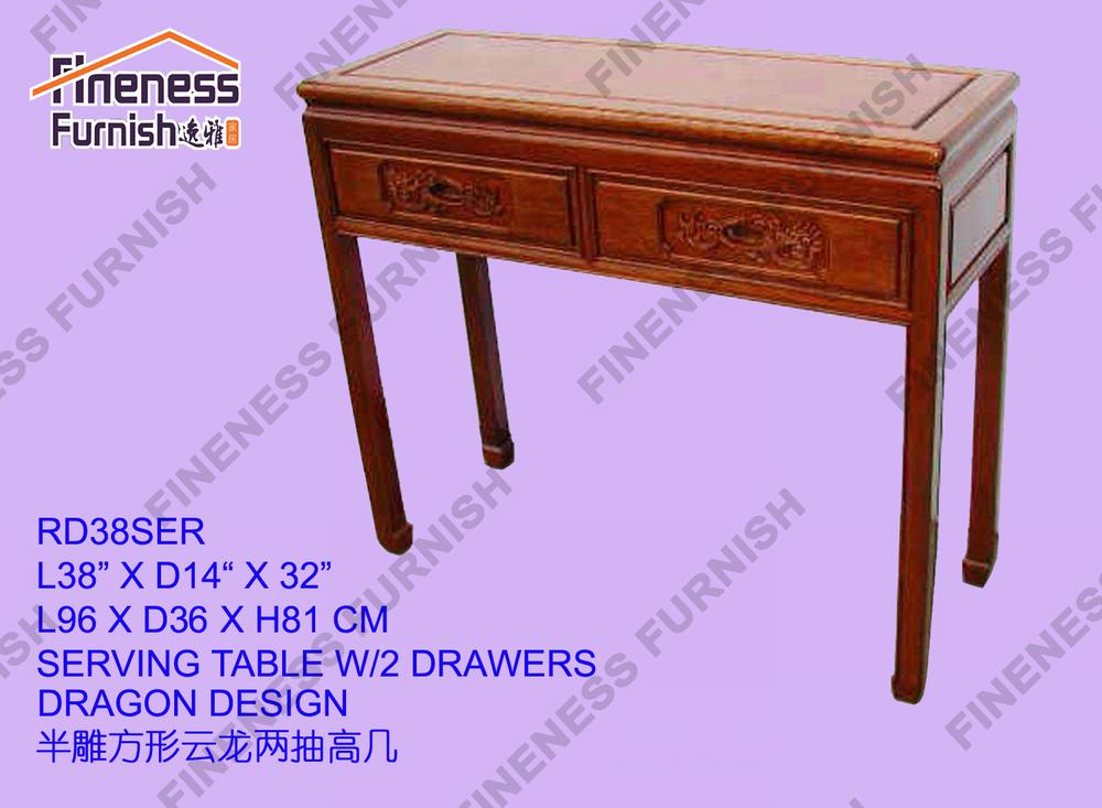 Serving Table W/2 Drawers Dragon Design