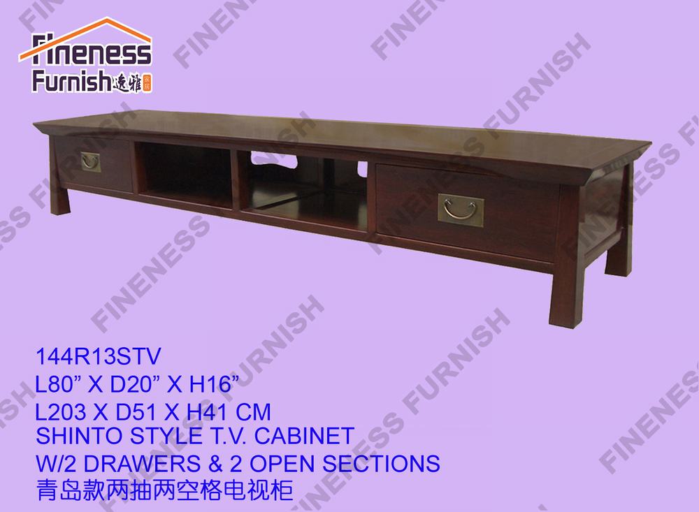 Shinto Style T.V. Cabinet W/2 Drawers & 2 Open Sections