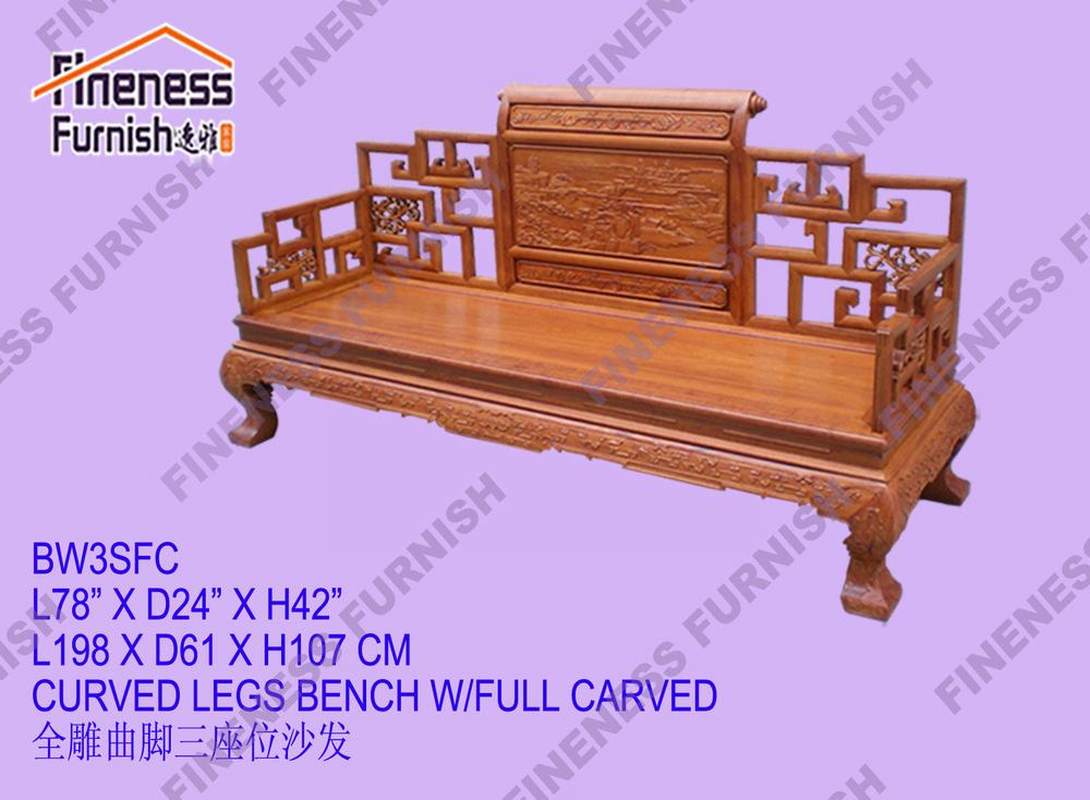Curved Legs Bench W/Full Carved