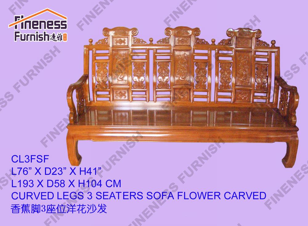 Curved Legs 3 Seaters Sofa Flower Carved