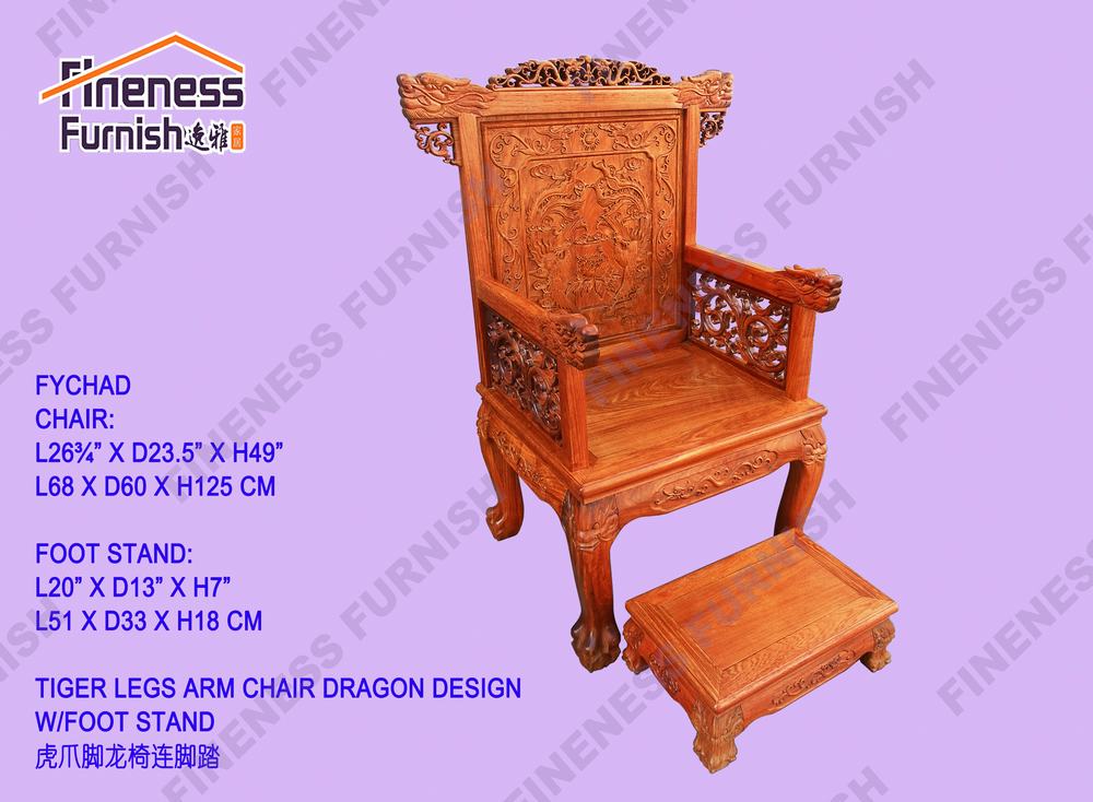 Tiger Legs Arm Chair Dragon Design W/Foot Stand
