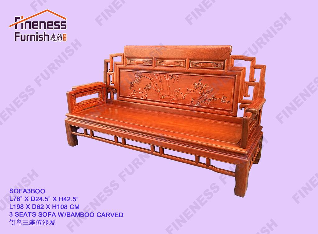 3 Seats Sofa W/Bamboo Carved