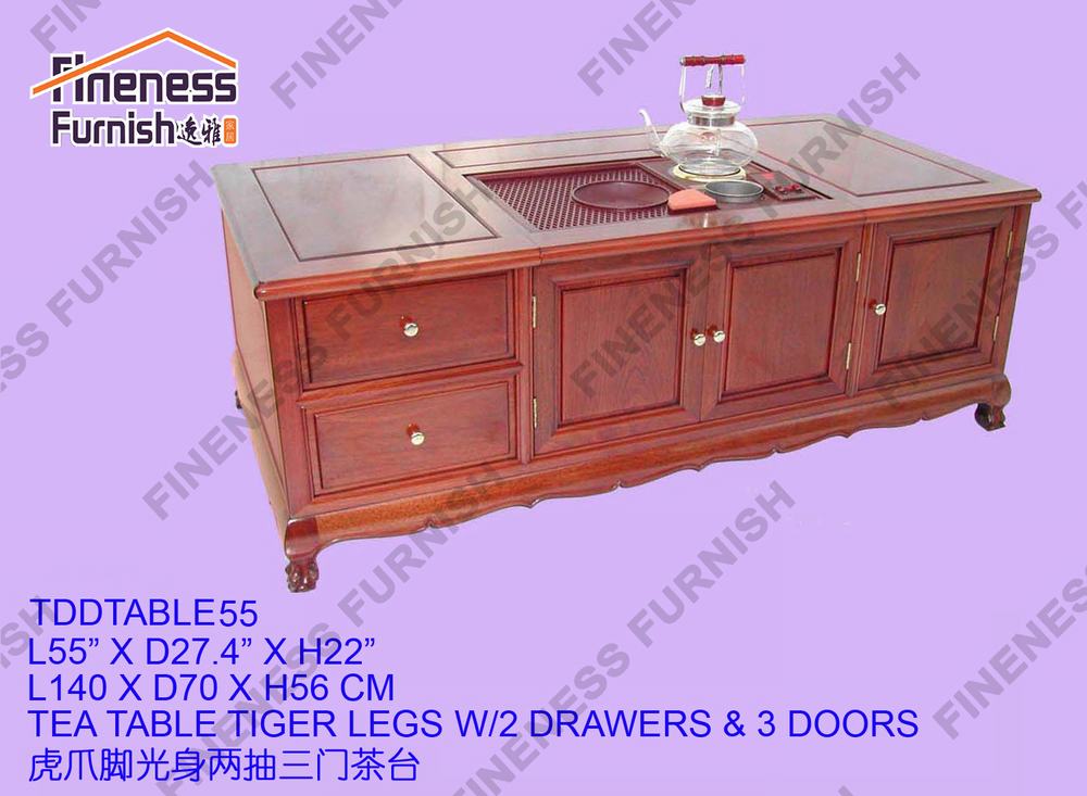 Tea Table Tiger Legs W/2 Drawers & 3 Doors