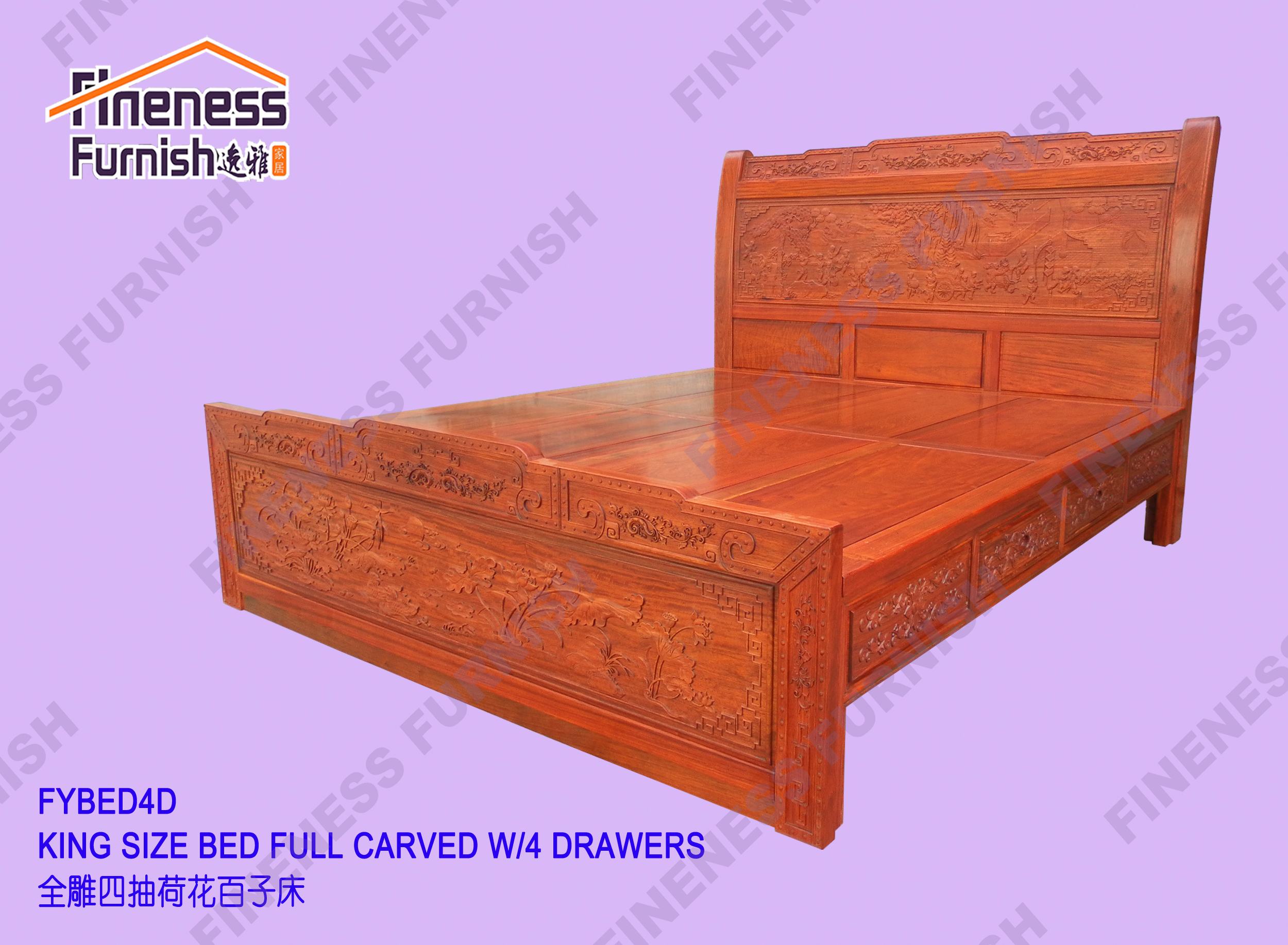 King Size Bed Full Carved W/4 Drawers