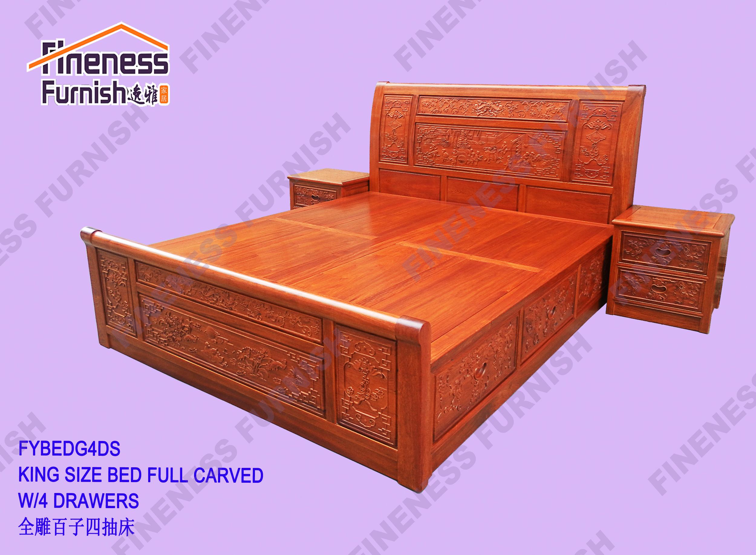 King Size Bed Full Carved W/4 Drawers 