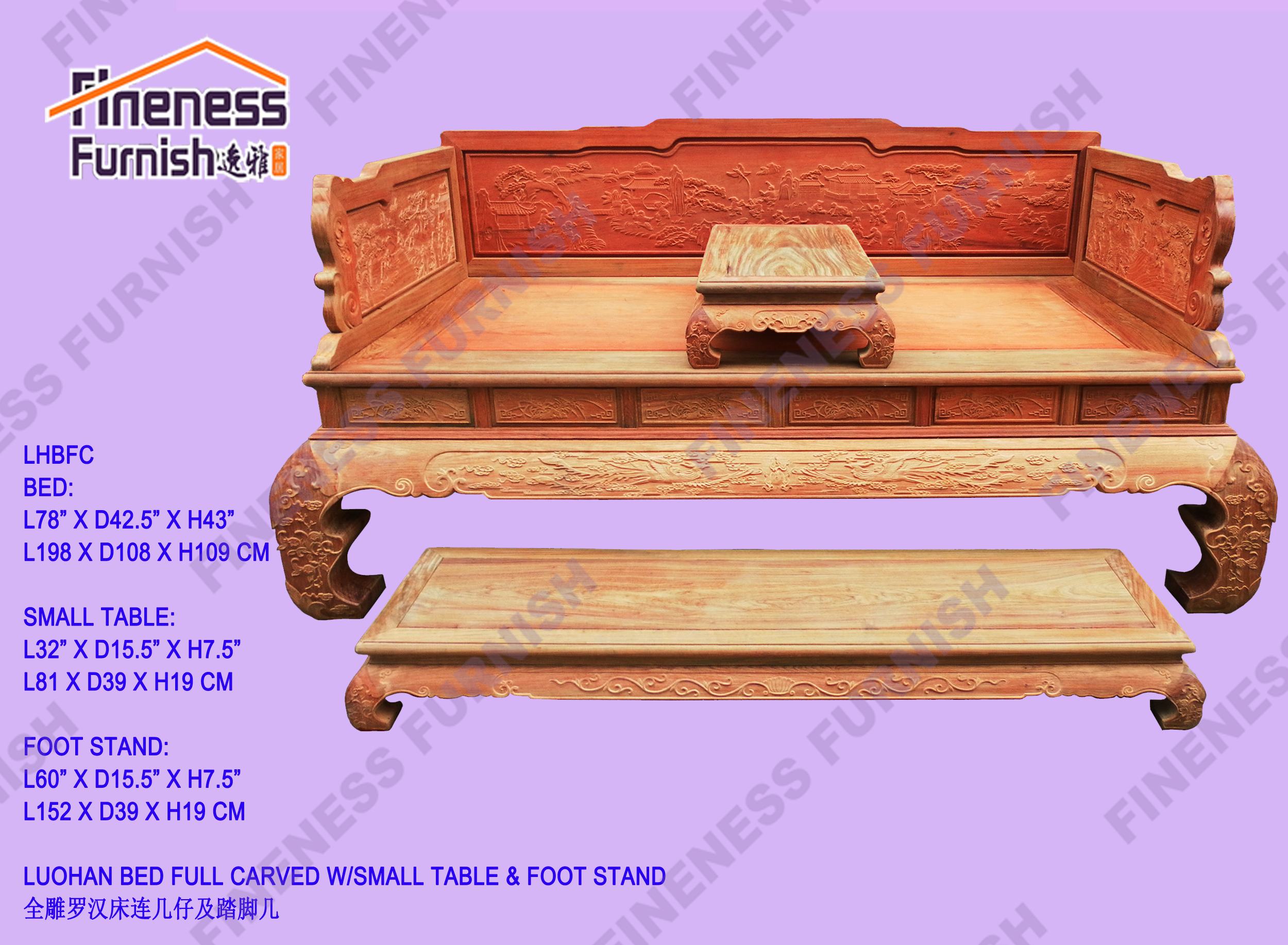 Luohon Bed Full Carved W/Small Table & Foot Stand