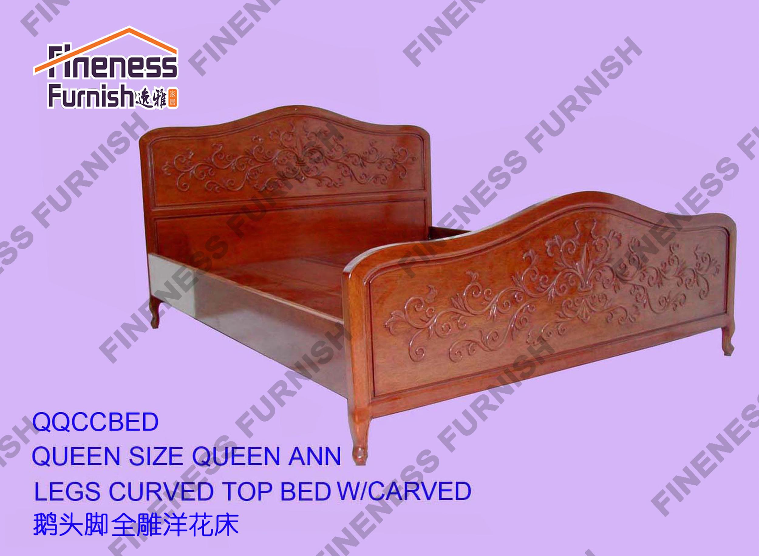 Queen Size Queen Ann Legs Curved Top Bed W/Carved