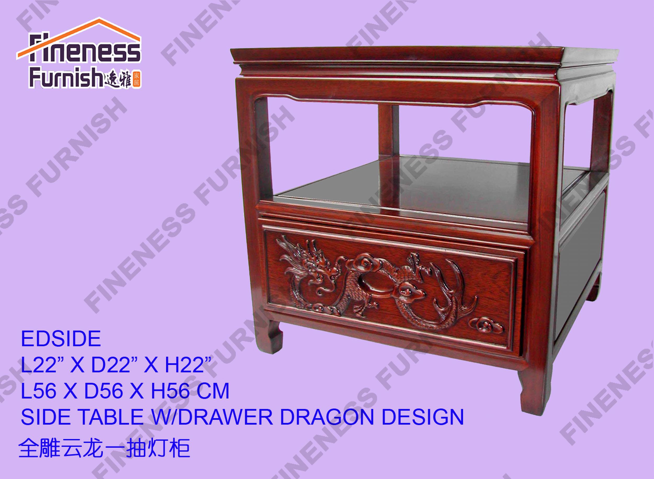 Side Table W/Drawer Dragon Design