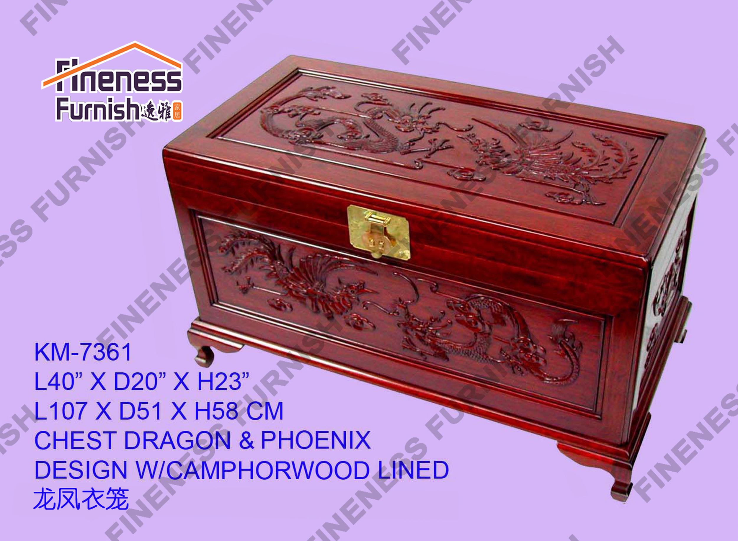 Chest Dragon & Phoenix Design W/Camphorwood Lined 