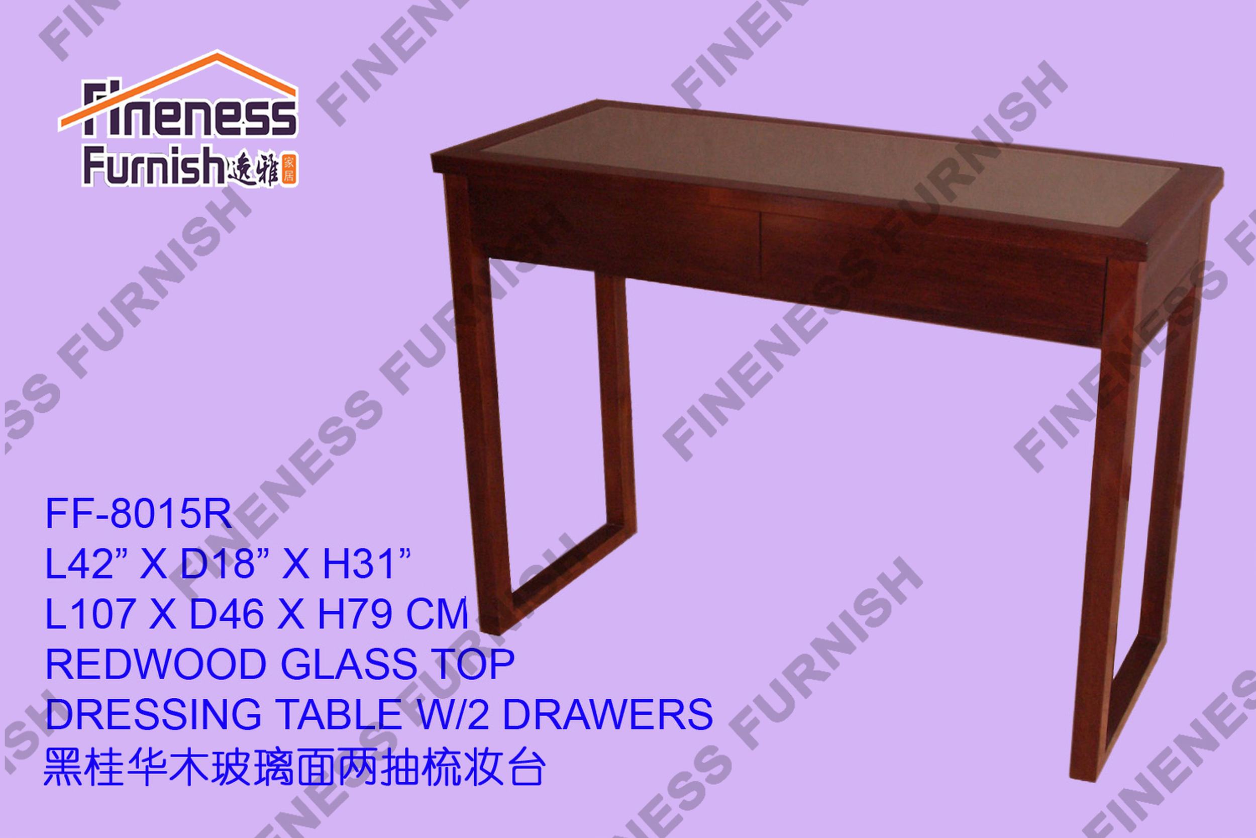 Redwood Glass Top Dressing Table W/2 Drawers