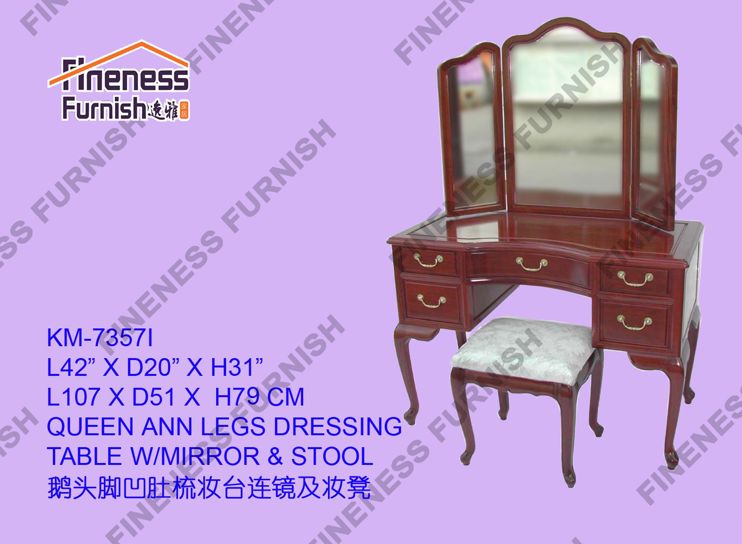 Queen Ann Legs Dressing Table W/Mirror & Stool 