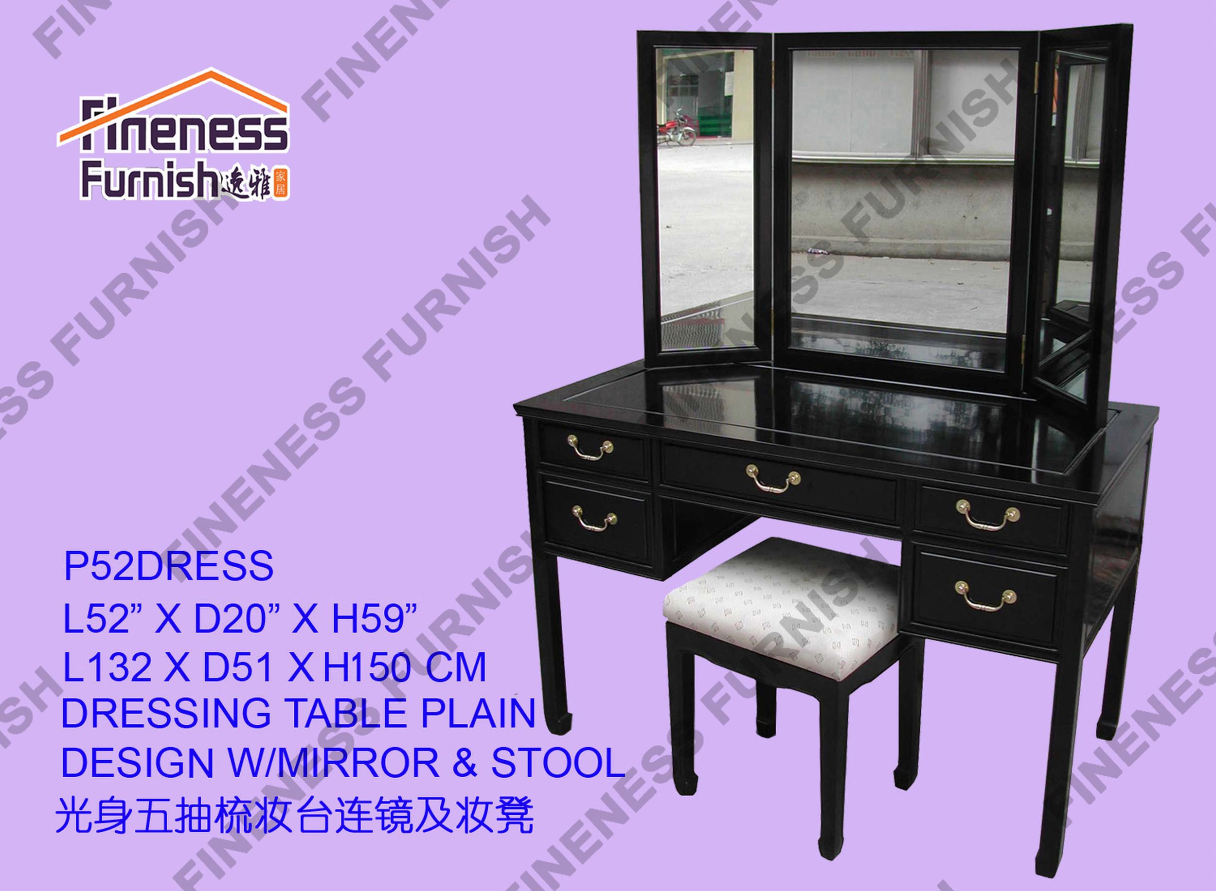 Dressing Table Plain Design W/Mirror & Stool