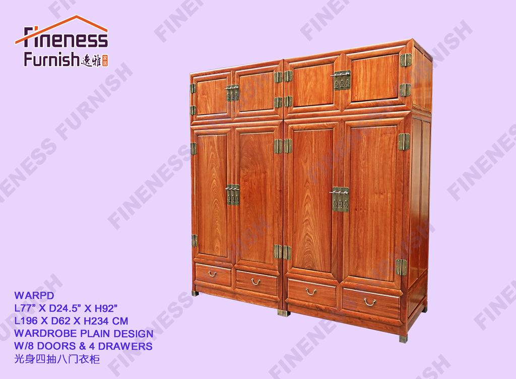 Wardrobe Plain Design W/8 Doors & 4 Drawers