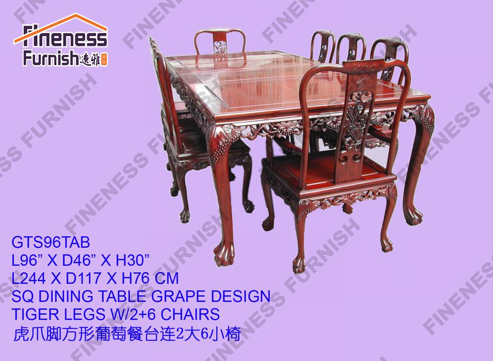 SQ Dining Table Grape Design Tiger Legs W/2+4 Chairs
