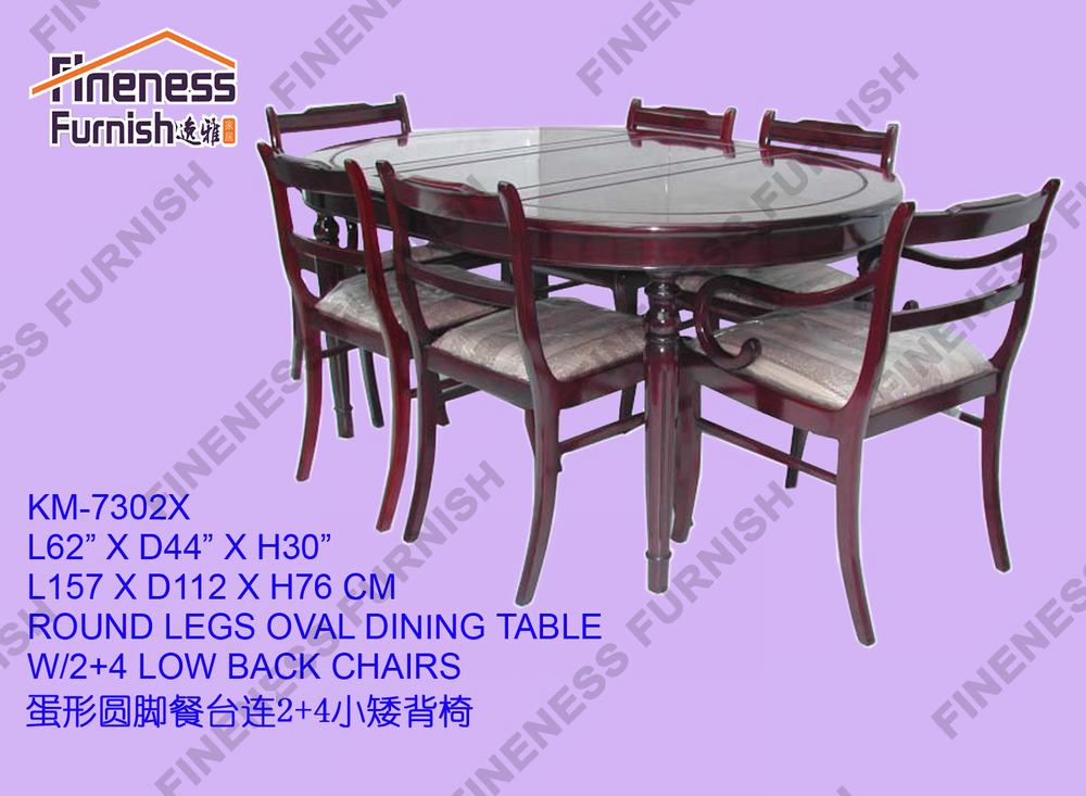 Round Legs Oval Dining Table W/2+4 Low Back Chairs