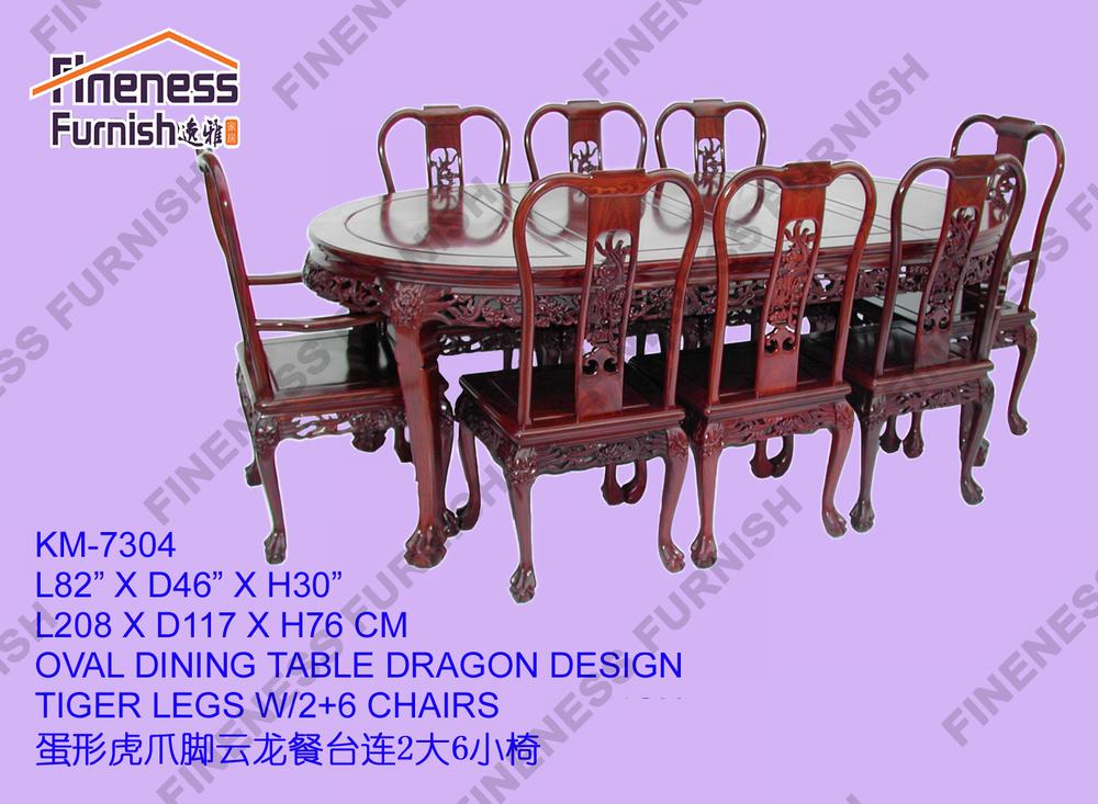 Oval Dining Table Dragon Design Tiger legs W/2+6 Chairs