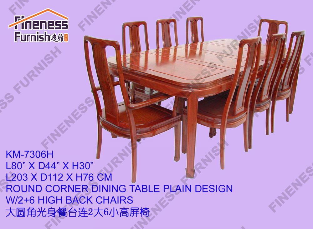 Round Corner Dining Table W/2+6 High Back Chairs