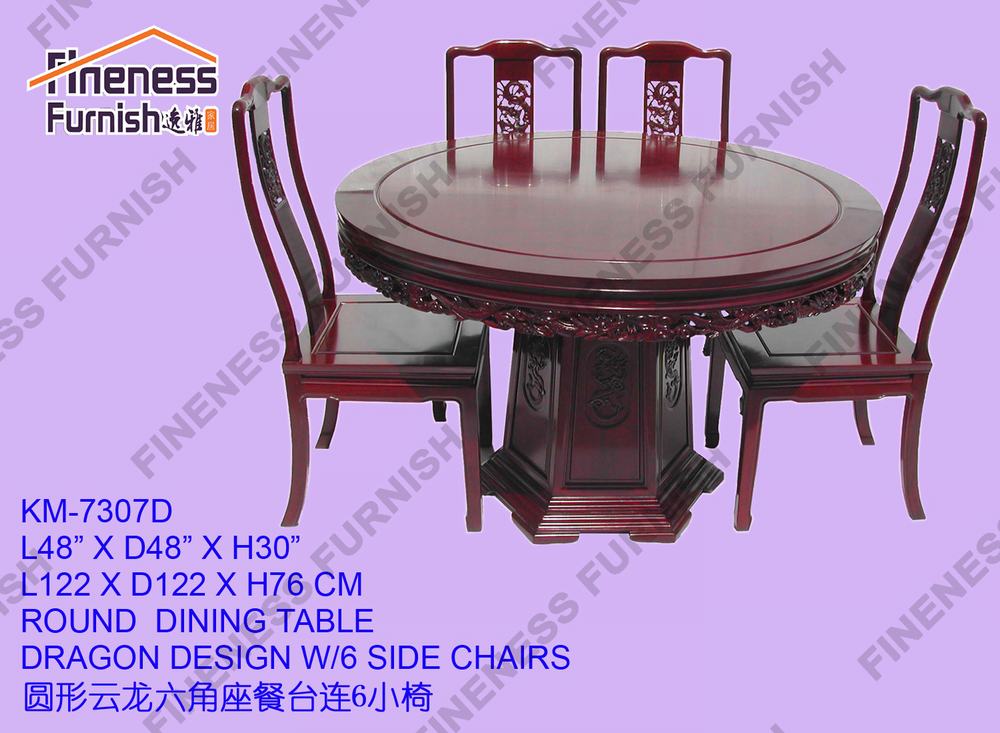 Round Dining Table Dragon Design W//6 Side Chairs