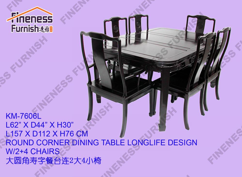 Round Corner Dining Table Longlife Design W/2+4 Chairs 