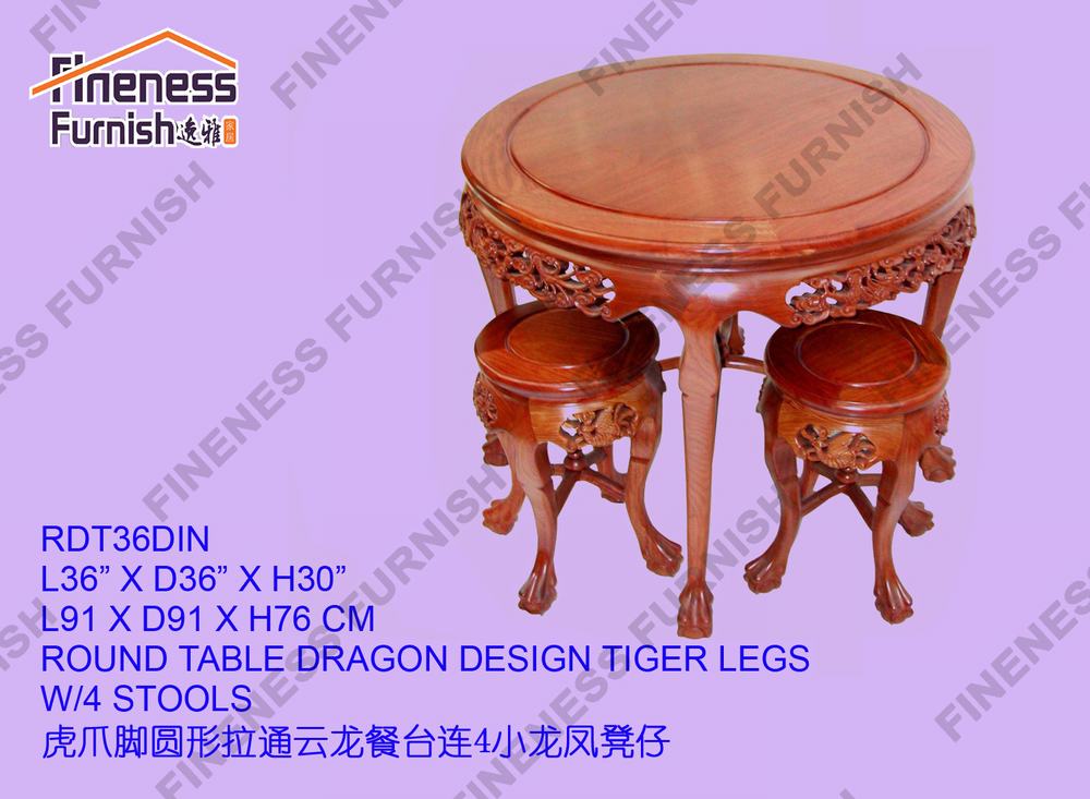 Round Table Dragon Design Tiger Legs W/4 Stools