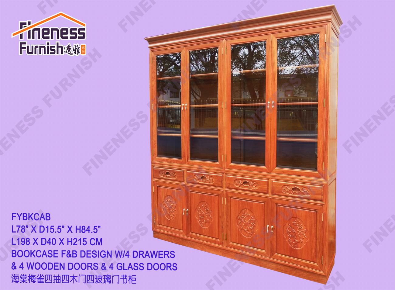 Bookcase F&B Design W/4 Drawers & 4 Wooden Doors &4 Glass Doors