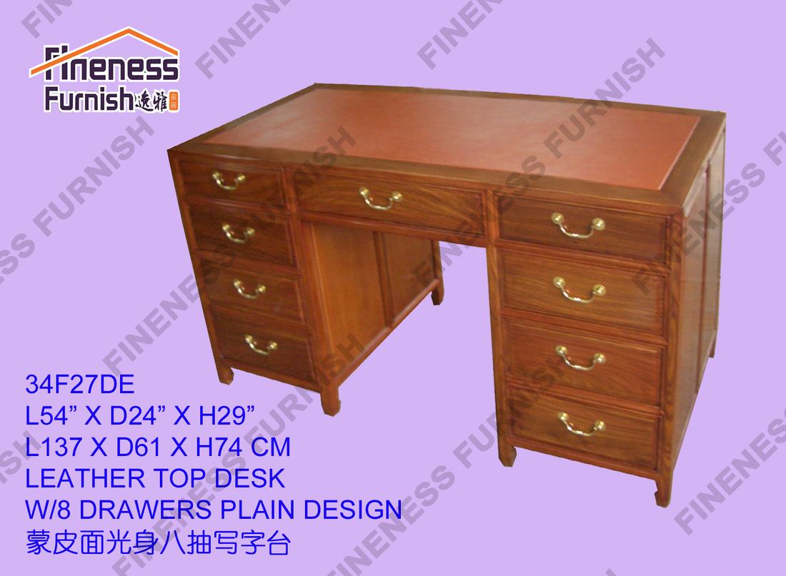 Leather Top Desk W/8 Drawers Plain Design