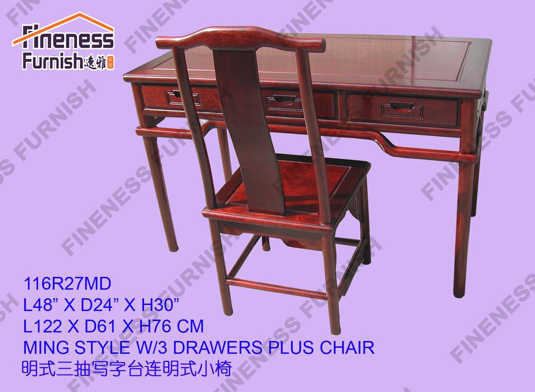 Ming Style Desk W/3 Drawers Plus Chair