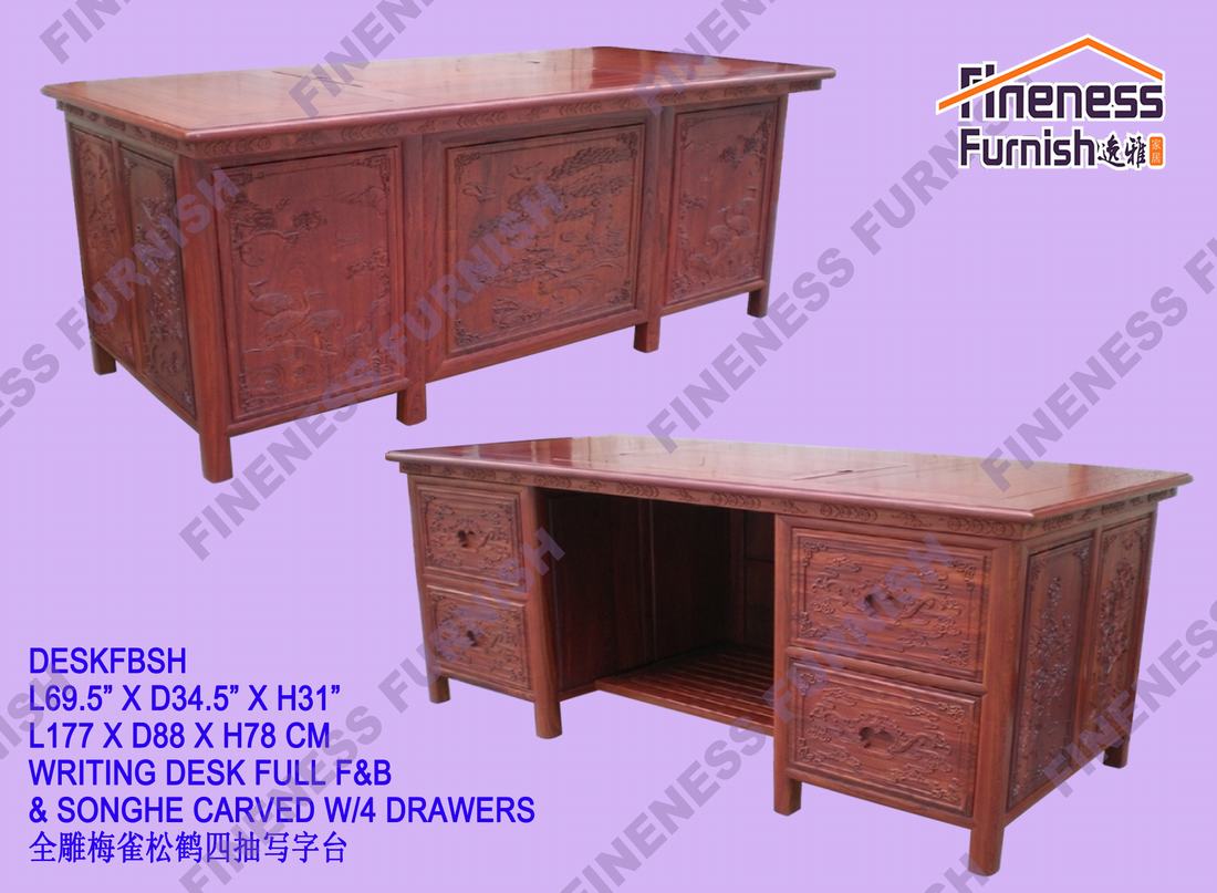 Writing Desk Full F&B SONGHE Carved W/4 Drawers