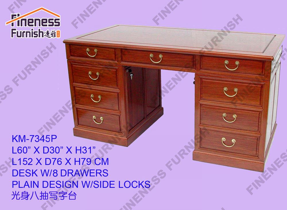 Desk W/8 Drawers Plain Design W/Side Locks
