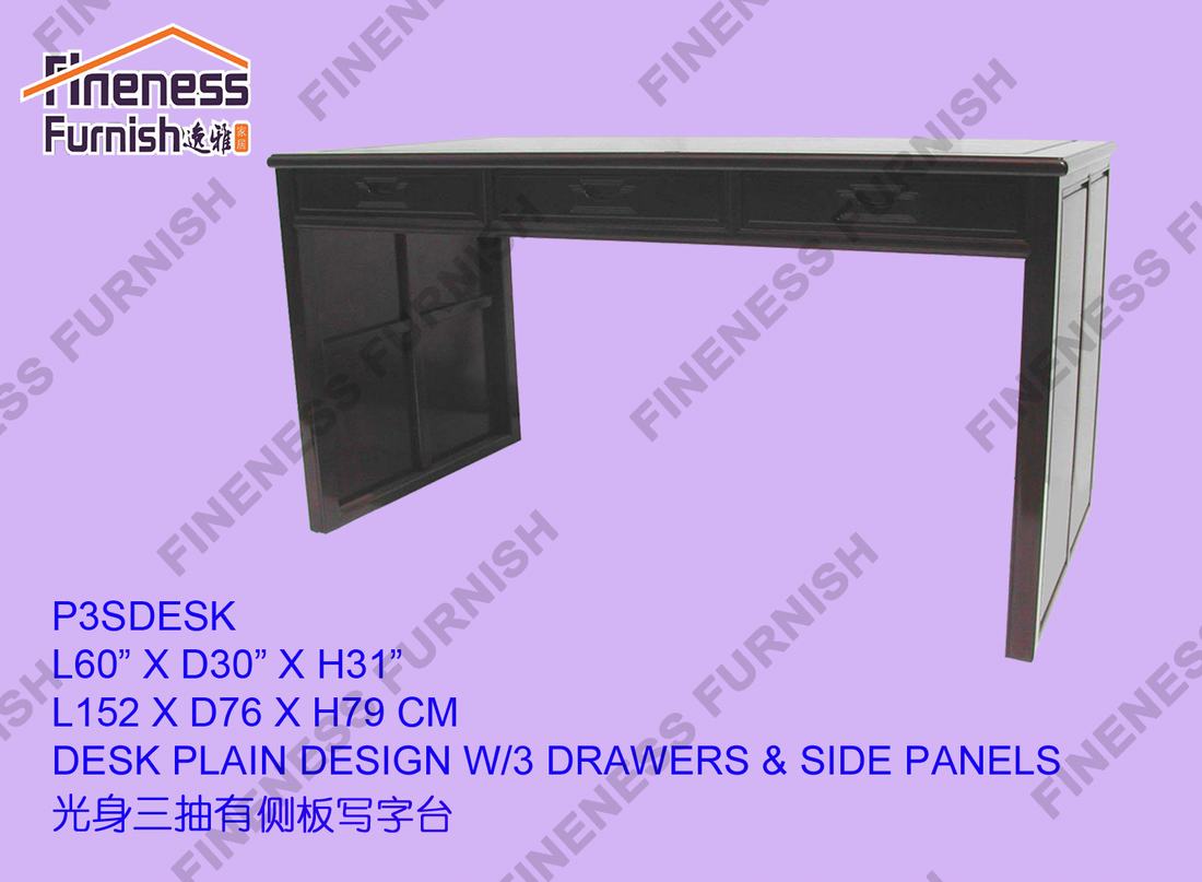 Desk Plain Design W/3 Drawers &Side Panels